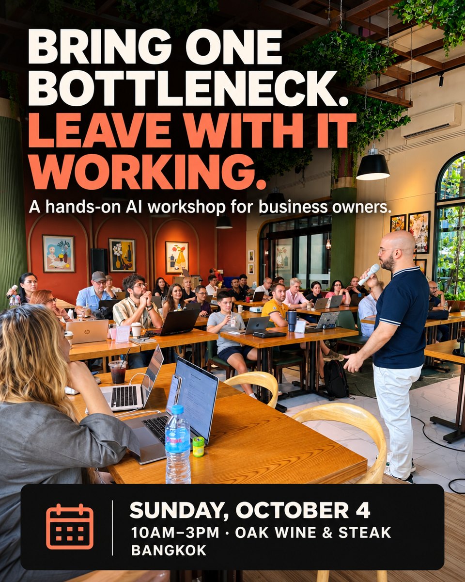 Bring one bottleneck. Leave with it working. Sunday October 4, Oak Wine and Steak, Bangkok