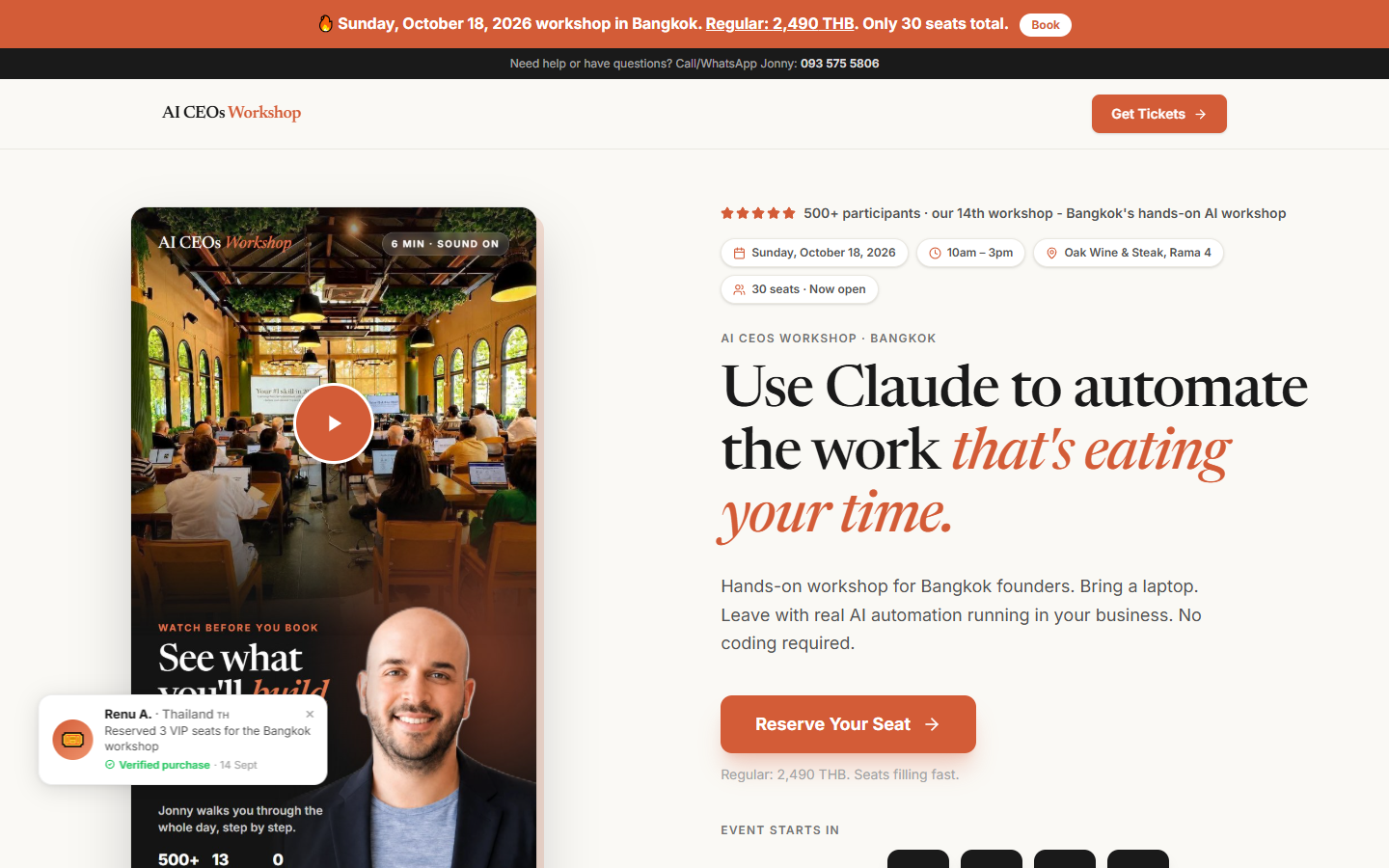 AI CEOs Workshop Bangkok landing page on desktop, October 18 2026