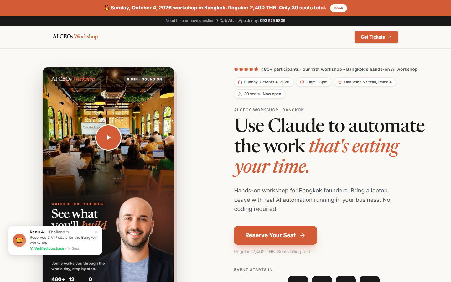 AI CEOs Workshop Bangkok landing page on desktop, October 4 2026
