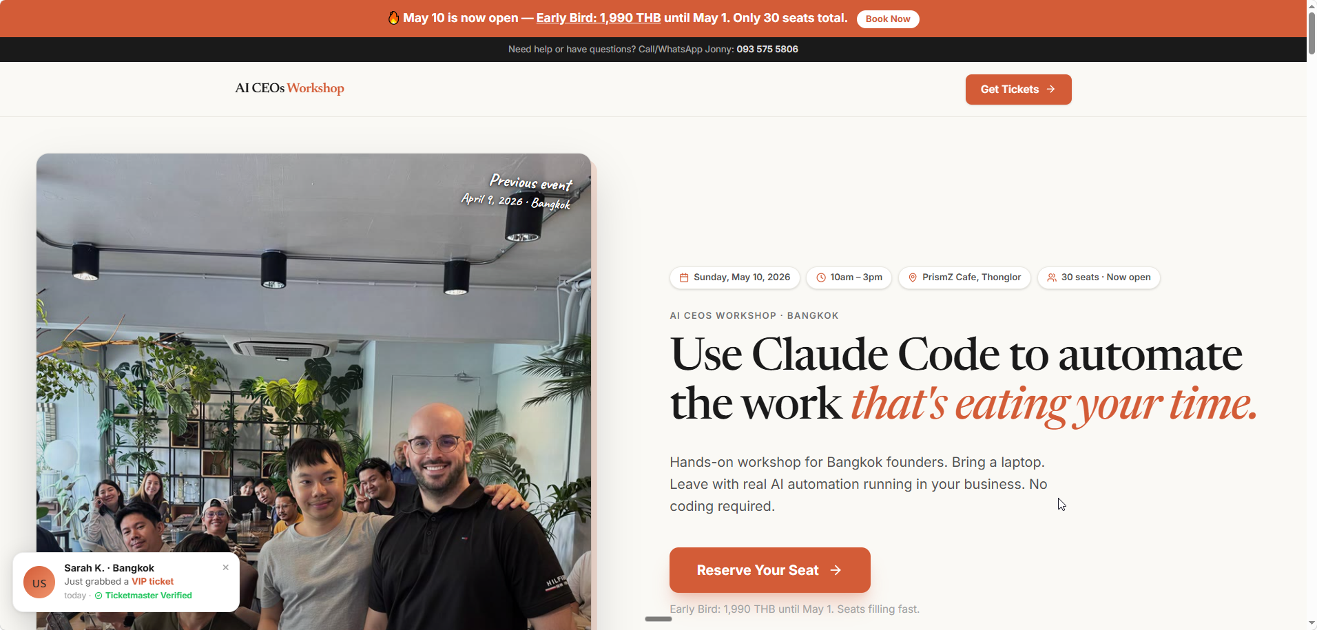 Bangkok AI Creator Workshop landing page